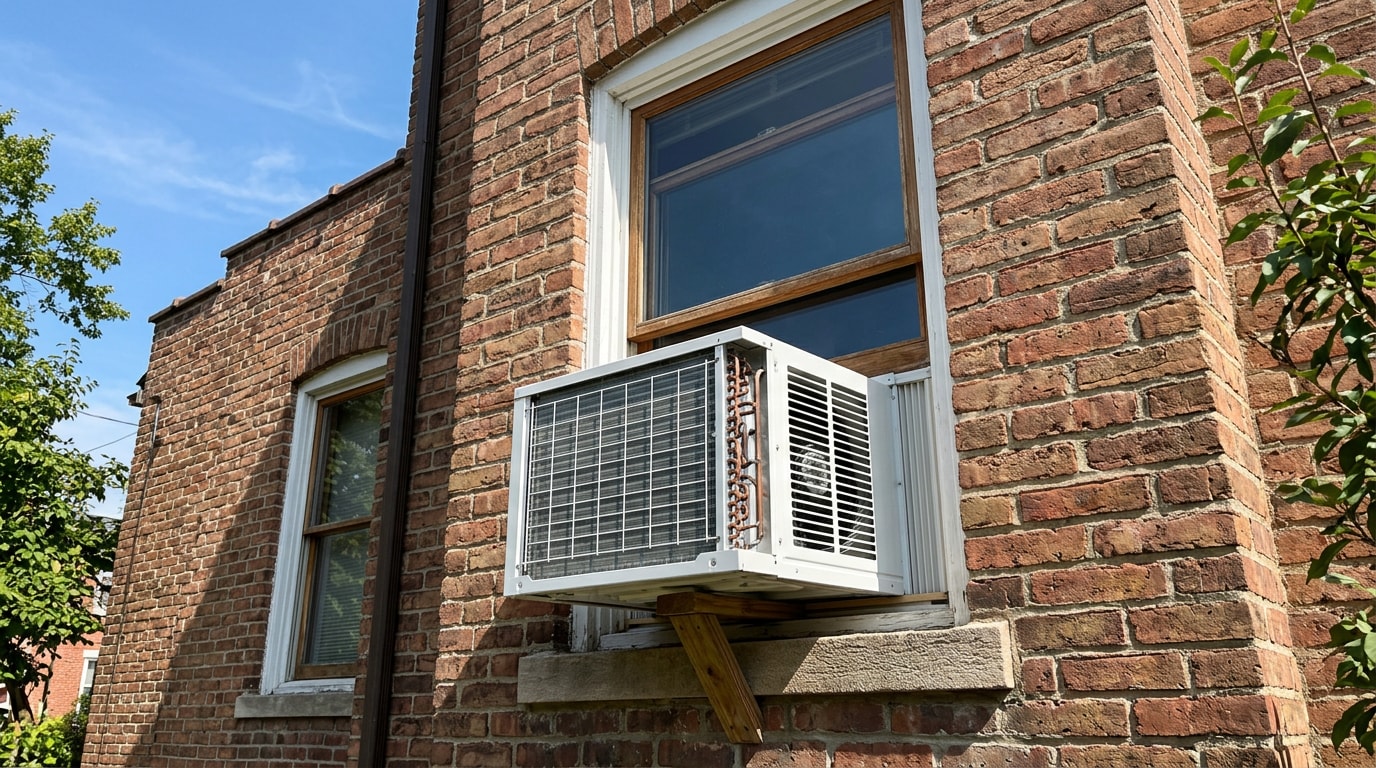 Window air conditioner installed in a home window in Sheffield, AL