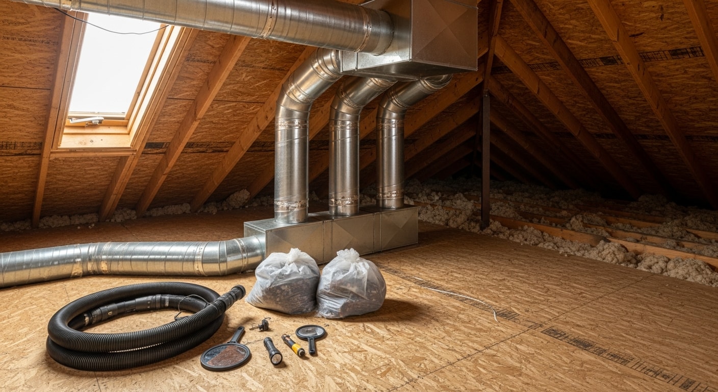 HVAC technician inspecting residential air ducts
