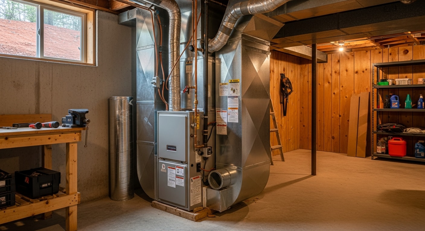 HVAC technician working on a residential furnace system