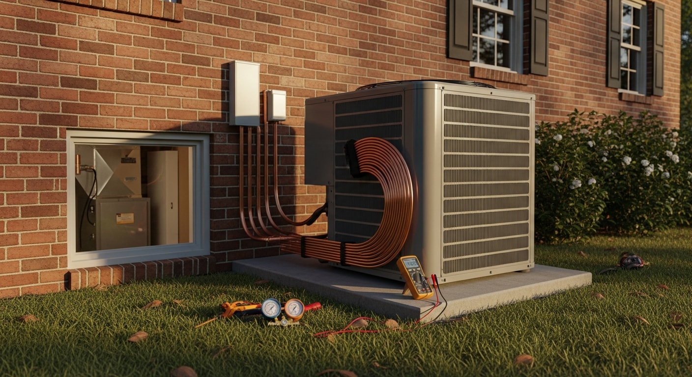 HVAC technician servicing a residential heating and cooling system