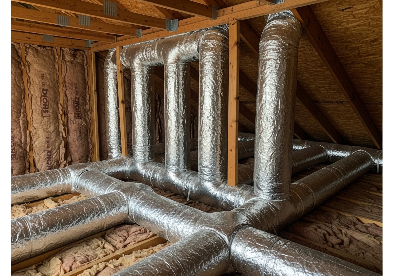 New insulated ductwork installed in attic space during residential HVAC upgrade in Sheffield
