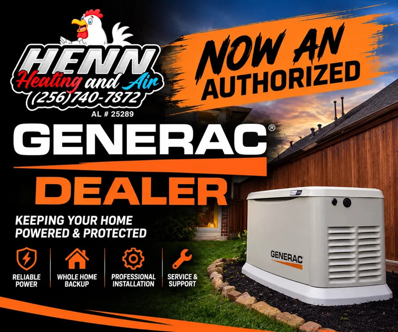 Henn Heating and Air – Now an Authorized Generac Dealer. Keeping your home powered and protected.